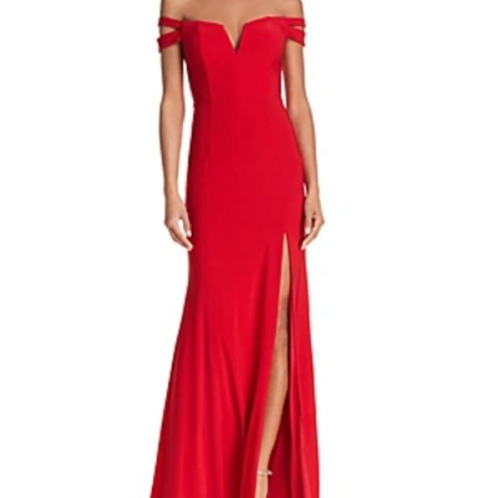 Aqua Double-strap Off-the-shoulder Gown